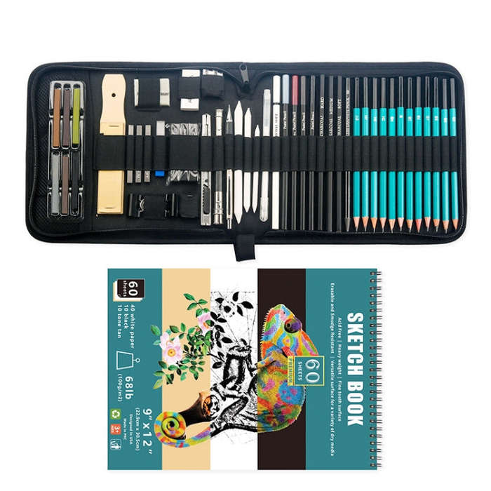 50 in 1 Sketch Pencil Tool Set High-Gloss Metal Pen Carbon Pen Painting Art Set, 50 in 1 Sketch P...