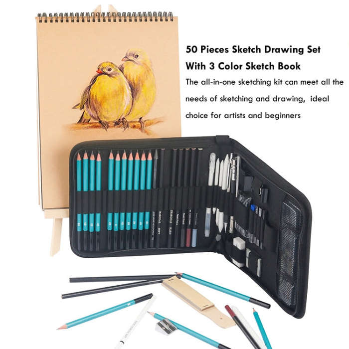 50 in 1 Sketch Pencil Tool Set High-Gloss Metal Pen Carbon Pen Painting Art Set, 50 in 1 Sketch P...