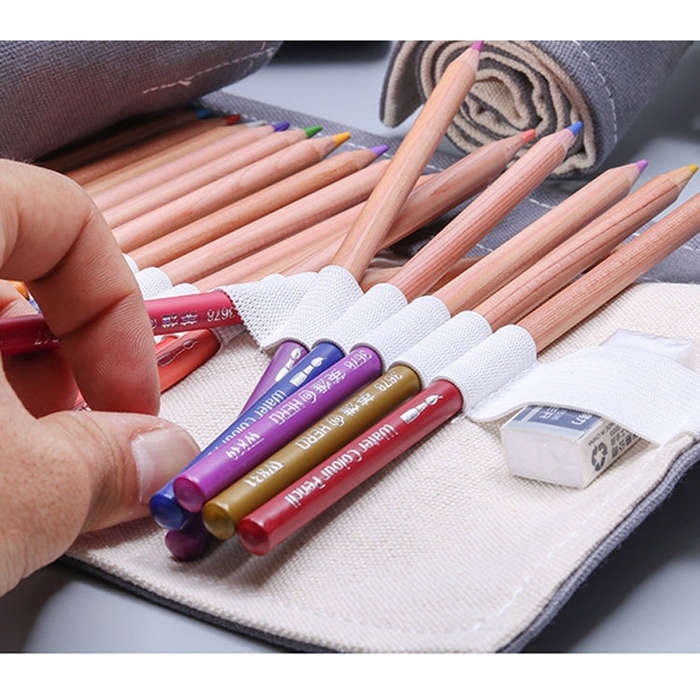 12 Holes Handmade Gray Canvula Pen Curtain Large Capacity Roller Pen Bag Color Lead Sketch Statio...