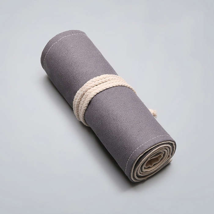 12 Holes Handmade Gray Canvula Pen Curtain Large Capacity Roller Pen Bag Color Lead Sketch Statio...