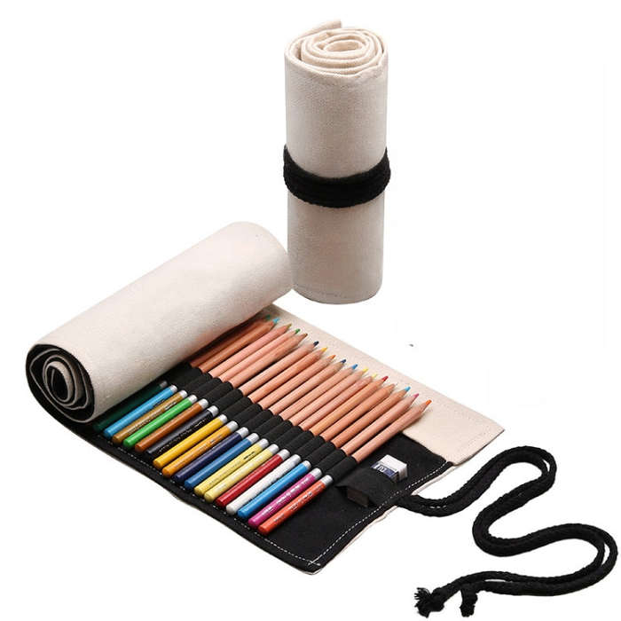 12 Holes Solid Handmade Canvas Color Pencil Curtain Painting Special Storage Bag Large Capacity R...