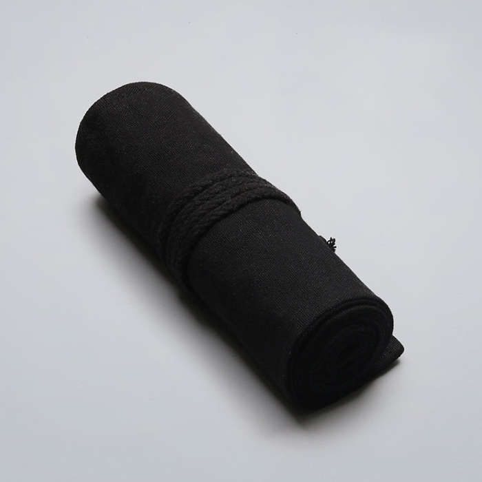 12 Holes Pure Black Handmade Canvas Roll Pen Bag Large Capacity Boy And Girl Sketch Color Pencil ...