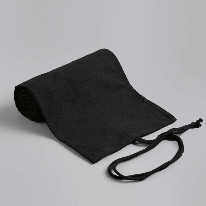 12 Holes Pure Black Handmade Canvas Roll Pen Bag Large Capacity Boy And Girl Sketch Color Pencil ...