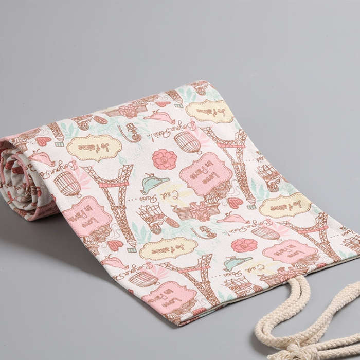 Tower Canvas Handmade Pen Curtain Roll Pen Bag  Sketch Color Pencil Bag, 12 Holes, 24 Holes, 36  ...
