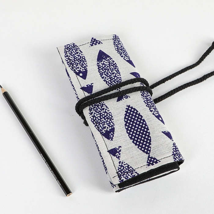 12 Holes Saury Hand Canvas Pen Curtain Color Lead Roller Pen Bag Storage Stationery Box, 12 Holes...