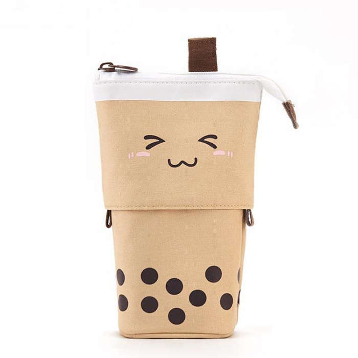 ANGOO Cute Girl Heart Multifunctional Pen Holder Stationery Retractable Storage Bag, Taro Milk Te...