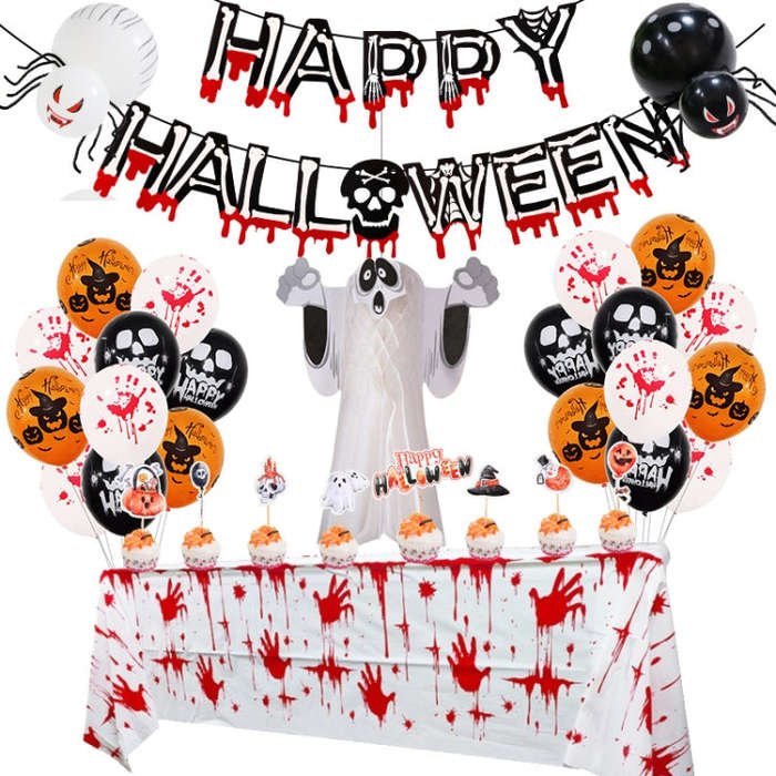 Halloween Balloon Set Blood Color Banner Three-Dimensional Ghost Party Decoration, Blood Deskclot...