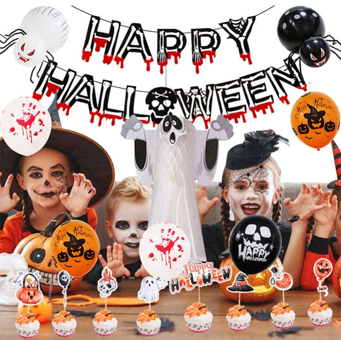 Halloween Balloon Set Blood Color Banner Three-Dimensional Ghost Party Decoration, Blood Deskclot...