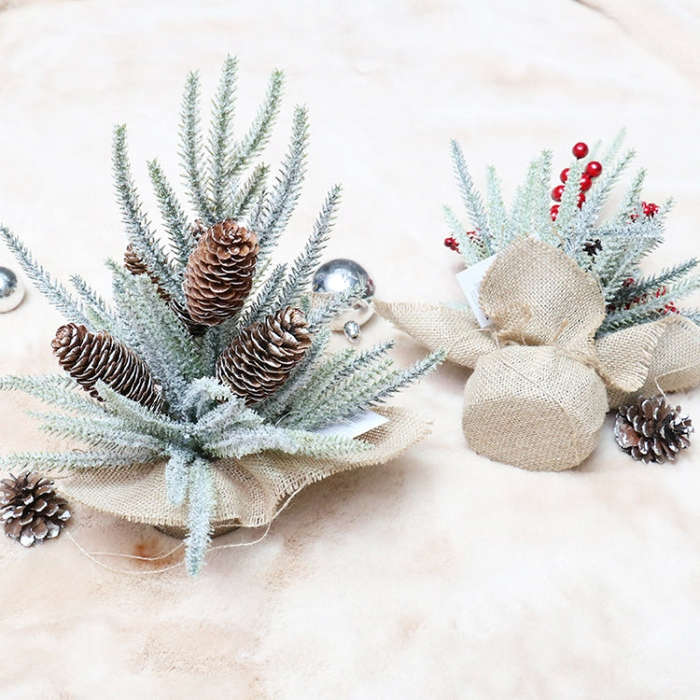 SYAF19 33cm Christmas Decorations Snow PE Mini Christmas Tree Plant, Red Fruit, Pine Cones