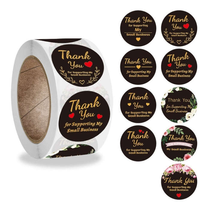 Round Thank You Sticker Floral Decoration Gift Envelope Sealing Sticker, 2.5cm / 1 Inch
