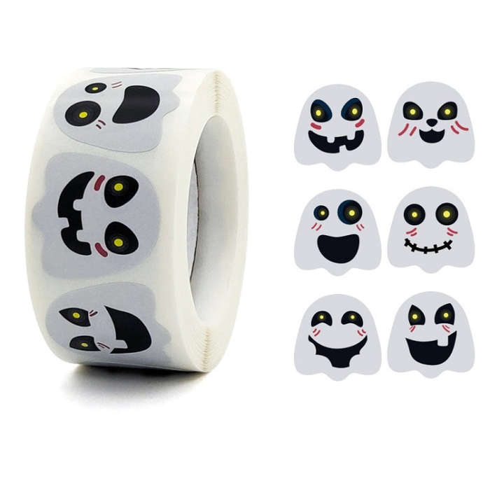 Halloween Ghost Emoticon Stickers Children Gift Decoration Food Sealing Stickers, 25x25mm