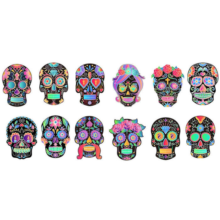 1 Sets Children Colorful Skull Head Halloween Scratch Painting DIY Ornaments Flower Skull Sticker...