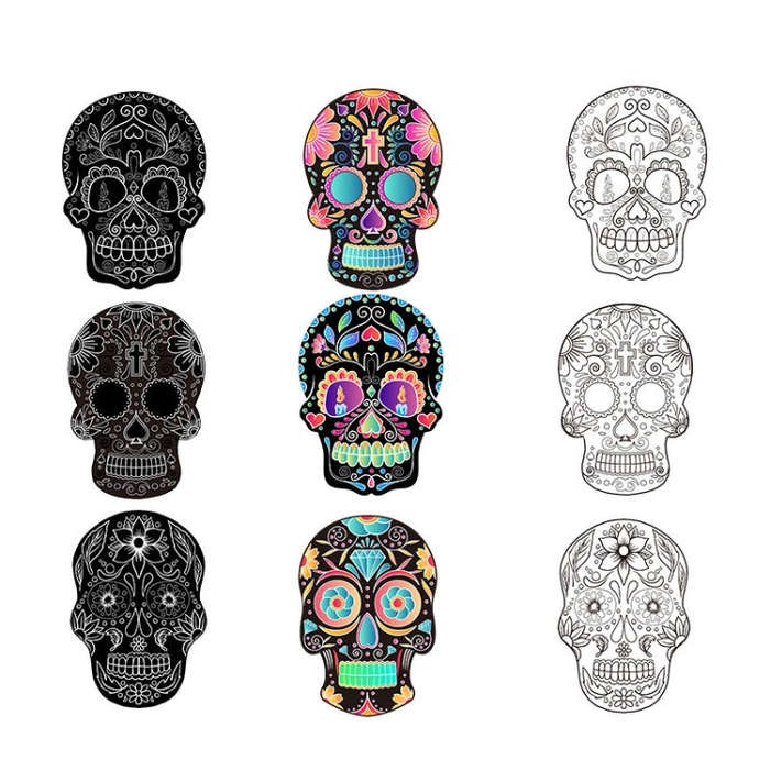 1 Sets Children Colorful Skull Head Halloween Scratch Painting DIY Ornaments Flower Skull Sticker...