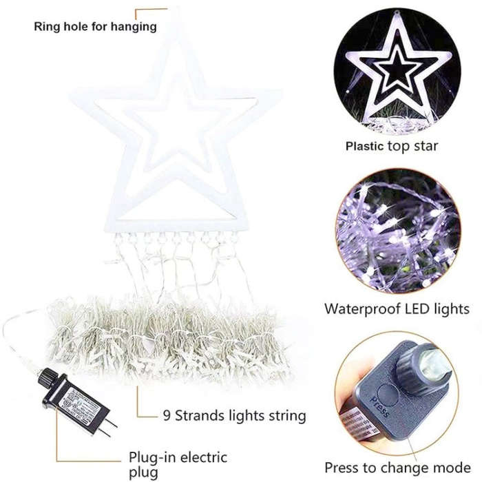 10LM 350 LED Star Waterfall Light Christmas Tree String Lights Outdoor Meteor Light, Plug Spec:, ...