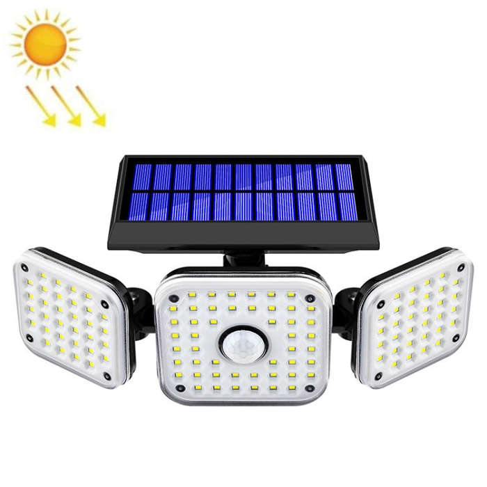 Solar 3-Head Rotatable Wall Lights Human Sense Outdoor Waterproof Garden Street Light, 112 LED, 1...