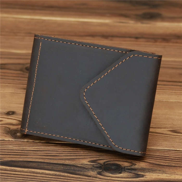 1071 Men Crazy Horse Leather Driver License Storage Wallet, Dark Brown, Yellow Brown