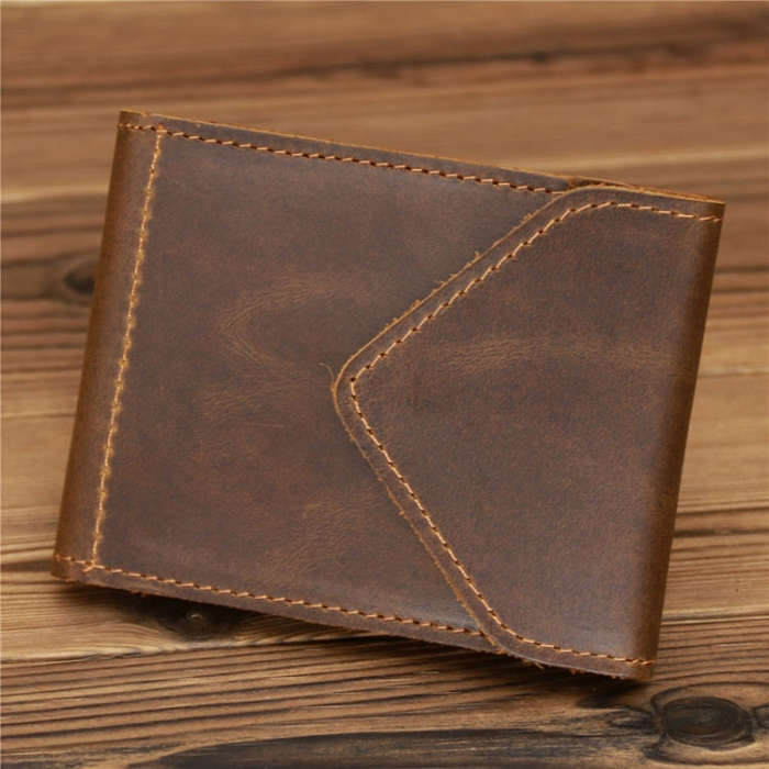 1071 Men Crazy Horse Leather Driver License Storage Wallet, Dark Brown, Yellow Brown