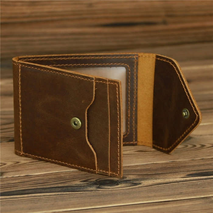 1071 Men Crazy Horse Leather Driver License Storage Wallet, Dark Brown, Yellow Brown