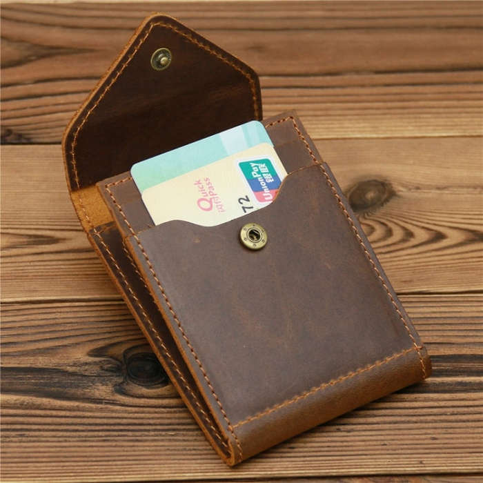 1071 Men Crazy Horse Leather Driver License Storage Wallet, Dark Brown, Yellow Brown