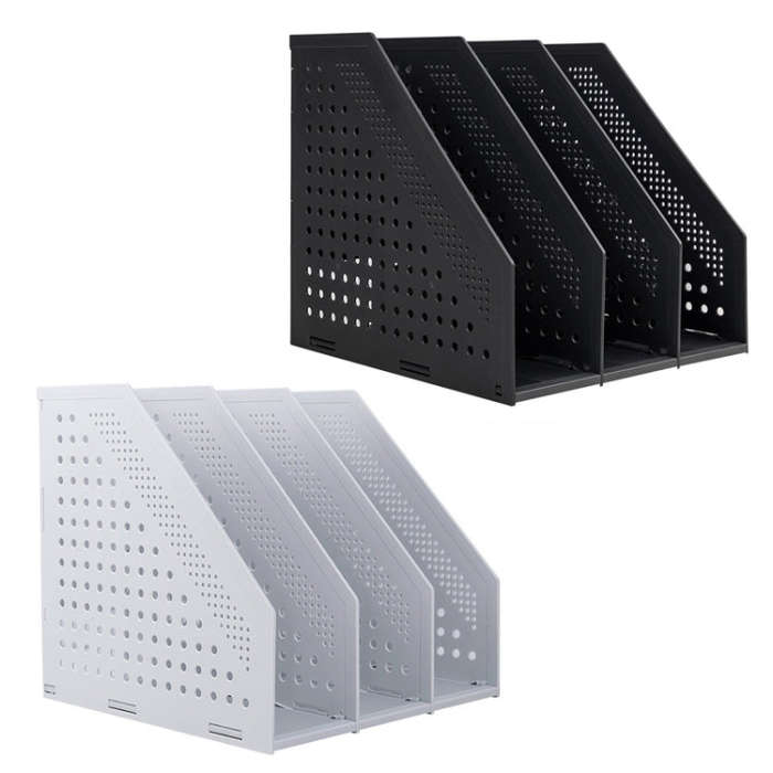 Deli 78995 Three-Compartment File Rack Foldable Desktop Storage Book Stand, Dark Gray, Light Gray