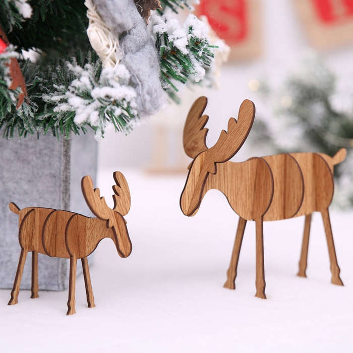 2 PCS Christmas Decorations Wooden DIY Elk Decorations Children Creative Gifts Desktop Decoration...
