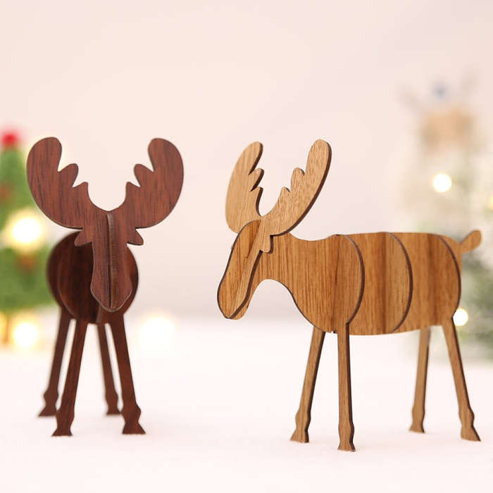 2 PCS Christmas Decorations Wooden DIY Elk Decorations Children Creative Gifts Desktop Decoration...