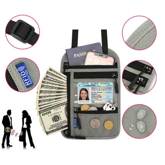 RFID Multi-Function Halter Passport Bag Certificate Protection Cover, Black, Light Grey, Dark Gra...