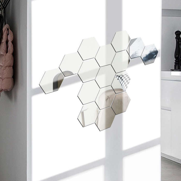 Ym300 16 PCS / Set Home Personal Wall Stickers DIY Acrylic Wall Decorative Mirror, Hexagon Black,...