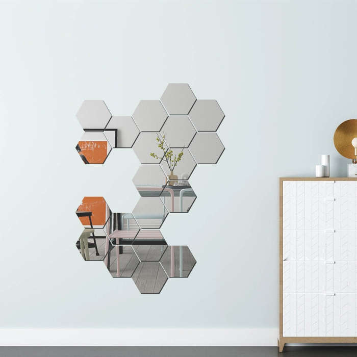 Ym300 16 PCS / Set Home Personal Wall Stickers DIY Acrylic Wall Decorative Mirror, Hexagon Black,...