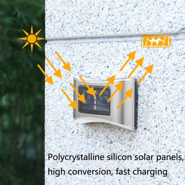 6 LED Solar Outdoor Garden Stainless Steel Wall Lamp, White Light, Warm Light, Color Light