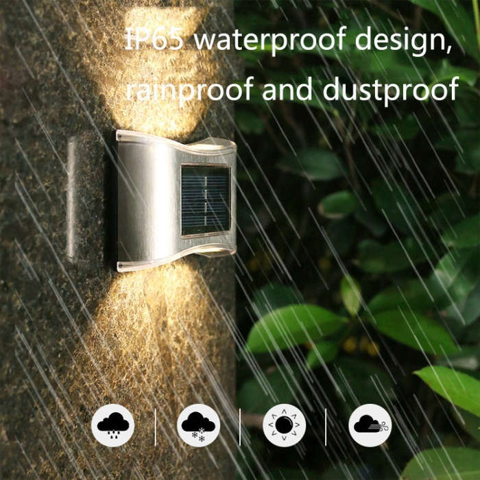 6 LED Solar Outdoor Garden Stainless Steel Wall Lamp, White Light, Warm Light, Color Light