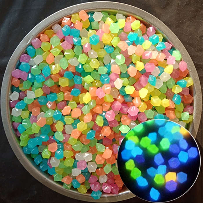 Garden Aquarium Landscape Resin Luminous Rhombus Stone, Mixed Color, Blue, Cyan, Green, White, Pu...