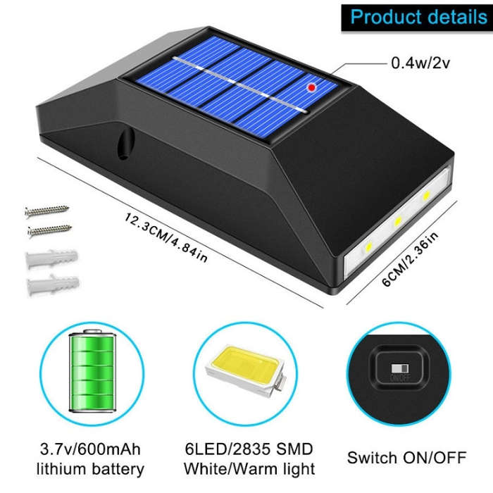 Outdoor Decorative Waterproof Solar Wall Light, Spec:, 6 LEDs White Light, 6 LEDs Warm Light