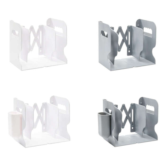 Desktop Folding And Retractable Book Storage Stand, White, Grey, White + Pen Holder, Gray + Pen H...