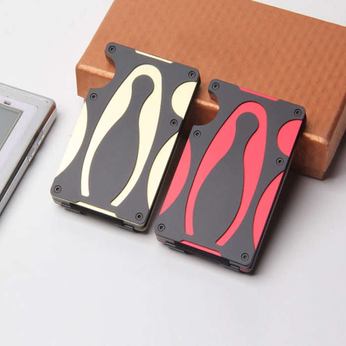 RFID Anti-Degaussing Anti-Theft Metal Wallet, Red, Gold
