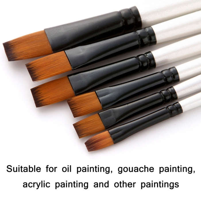Zhuting Nylon Wool Stick Gouache Brush Set, 6 PCS/Set Pointed, 6 PCS/Set Flat Head, 6PCS/Set Tong...