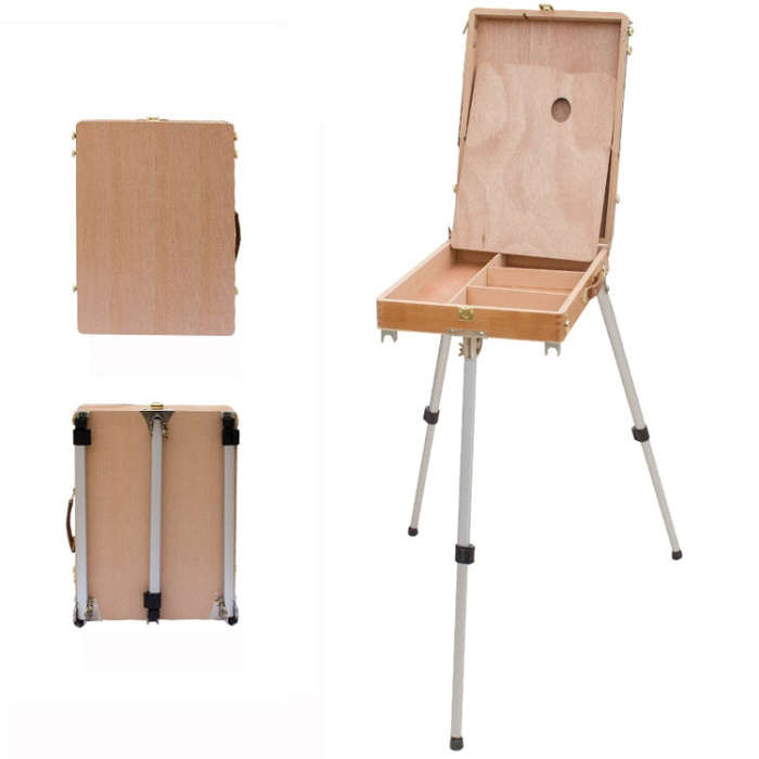 Portable Wooden Portable Sketch Box Aluminum Alloy Easel, Portable Sketch Box