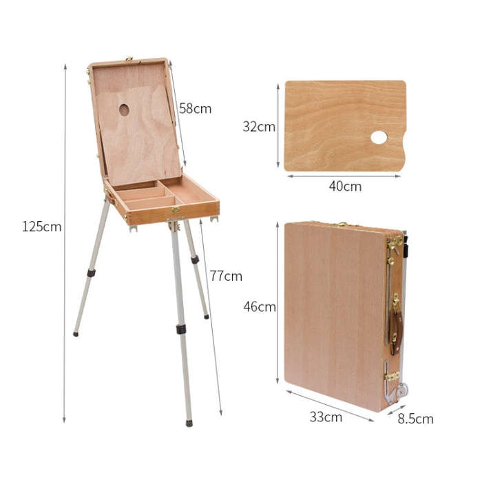 Portable Wooden Portable Sketch Box Aluminum Alloy Easel, Portable Sketch Box