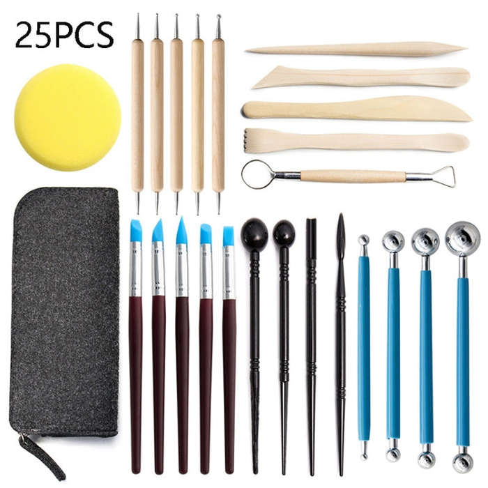 25-In-1 Soft Pottery Clay Sculpture Production Combination Art Supplies Set, 25-In-1 Sculpture Su...