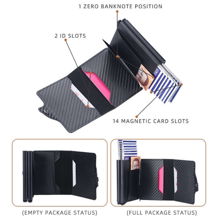 Baellerry K9172 RFID Double Aluminum Box Card Holder Automatic Pop-up Card Holder, Black, Coffee,...