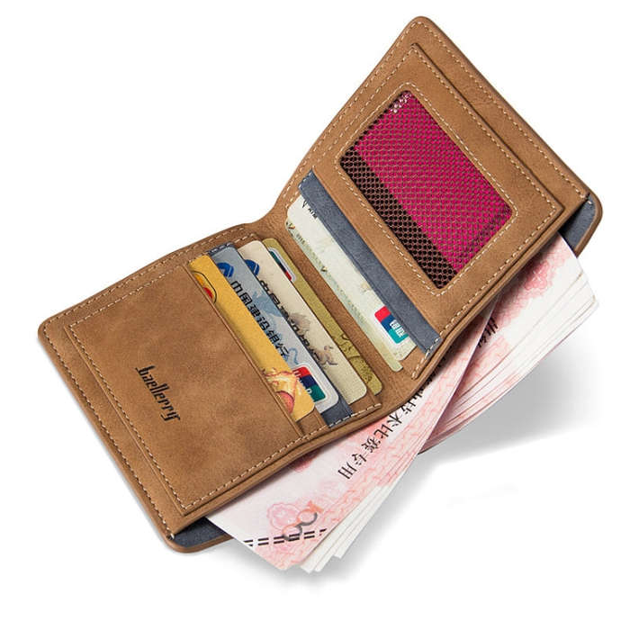 Baellerry BLR1152 Men Short Wallet Vintage Frosted Two Fold Wallet, Coffee Horizontal, Coffee Ver...