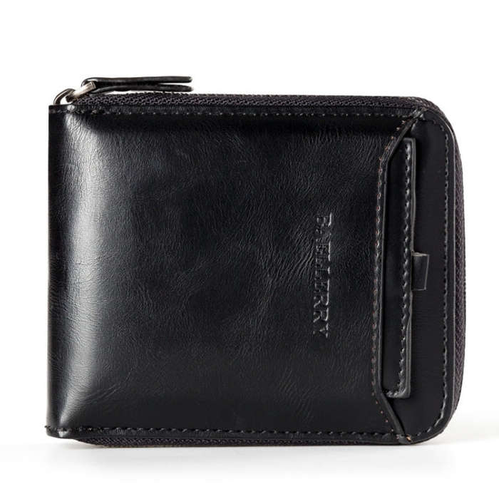 Baellerry D3124 Short PU Leather Wallet Zipper Retro Youth Small Wallet, Black Horizontal, Black ...