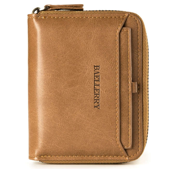 Baellerry D3124 Short PU Leather Wallet Zipper Retro Youth Small Wallet, Black Horizontal, Black ...