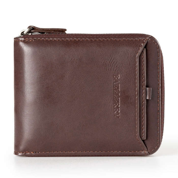 Baellerry D3124 Short PU Leather Wallet Zipper Retro Youth Small Wallet, Black Horizontal, Black ...