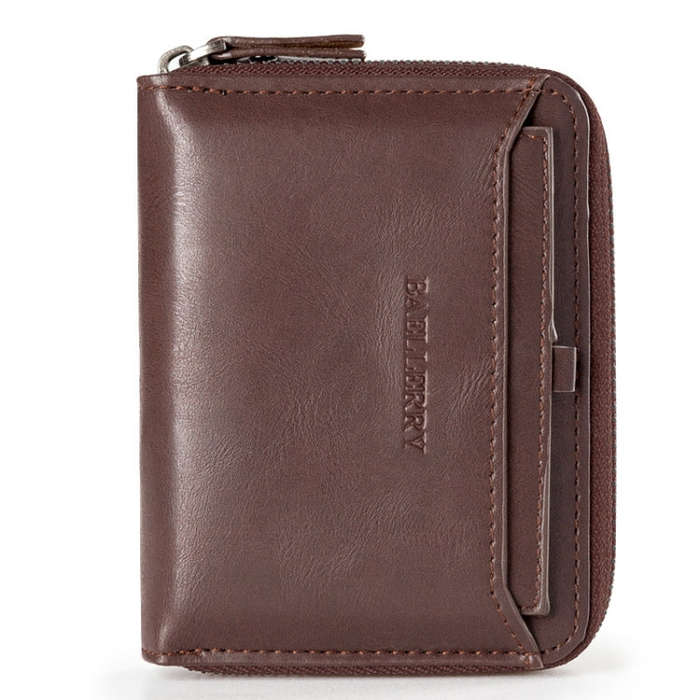 Baellerry D3124 Short PU Leather Wallet Zipper Retro Youth Small Wallet, Black Horizontal, Black ...