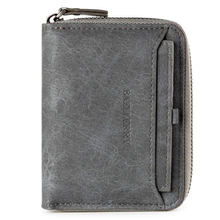 Baellerry D3124 Short PU Leather Wallet Zipper Retro Youth Small Wallet, Black Horizontal, Black ...