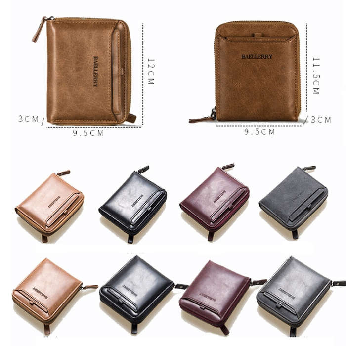 Baellerry D3124 Short PU Leather Wallet Zipper Retro Youth Small Wallet, Black Horizontal, Black ...