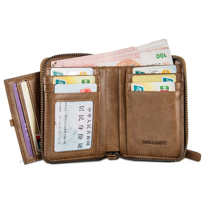 Baellerry D3124 Short PU Leather Wallet Zipper Retro Youth Small Wallet, Black Horizontal, Black ...