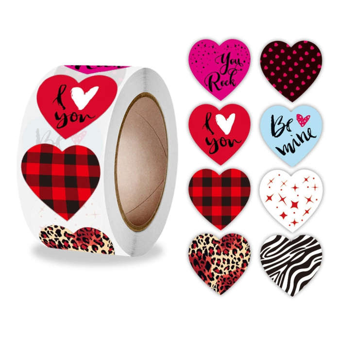 Roll Pack Valentine Day Heart Love Sticker Self-adhesive Label, 2.5cm / 1 Inch