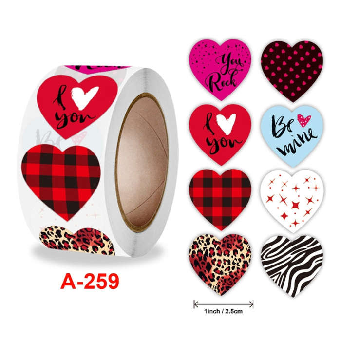 Roll Pack Valentine Day Heart Love Sticker Self-adhesive Label, 2.5cm / 1 Inch